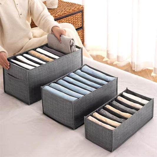 1pc Pants Storage Box, Jeans Divider Storage Box, Wardrobe 9 Grids Storage Basket