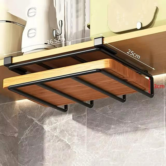 Kitchen Hanging Organiser Rack with Hooks Under Cupboard Paper Towel Rags Hanger Cutting Board Pot Cover Holder Storage Shelf