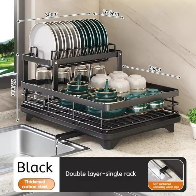 Stainless Steel Dish Drying Rack Adjustable Kitchen Plates Organiser with Drainboard Over Sink Countertop Cutlery Storage Holder