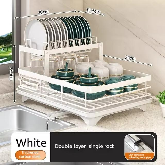 Stainless Steel Dish Drying Rack Adjustable Kitchen Plates Organiser with Drainboard Over Sink Countertop Cutlery Storage Holder