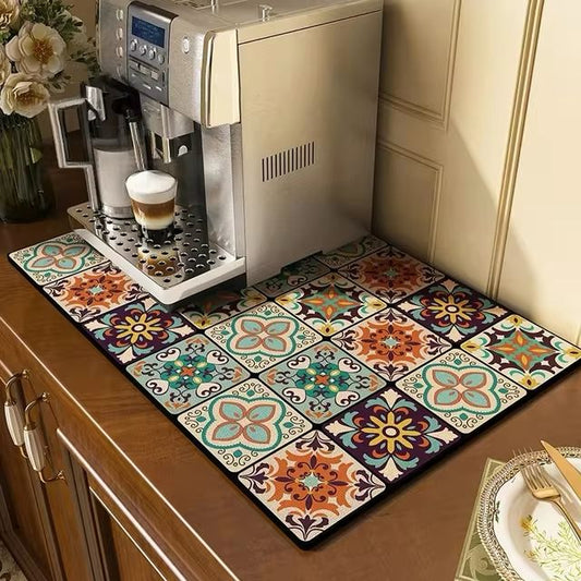 Kitchen Drying Mat Absorbent Drainage Mat Kitchen Rug Coffee Bar Mat Cups Bottles Placemats Tableware Mats